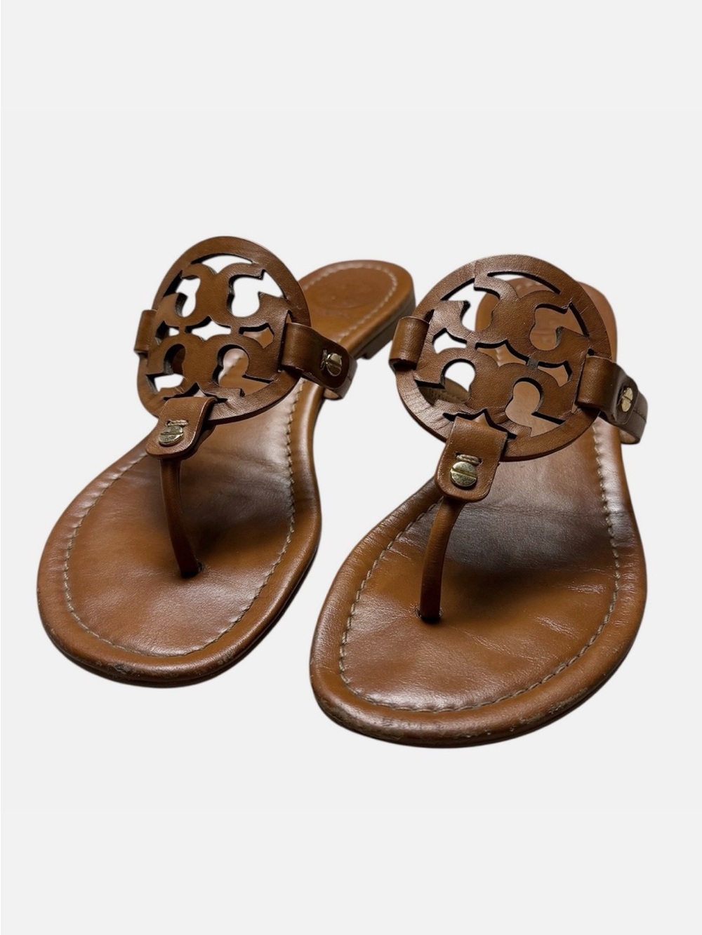 Brown Leather TB Thong Sandals
